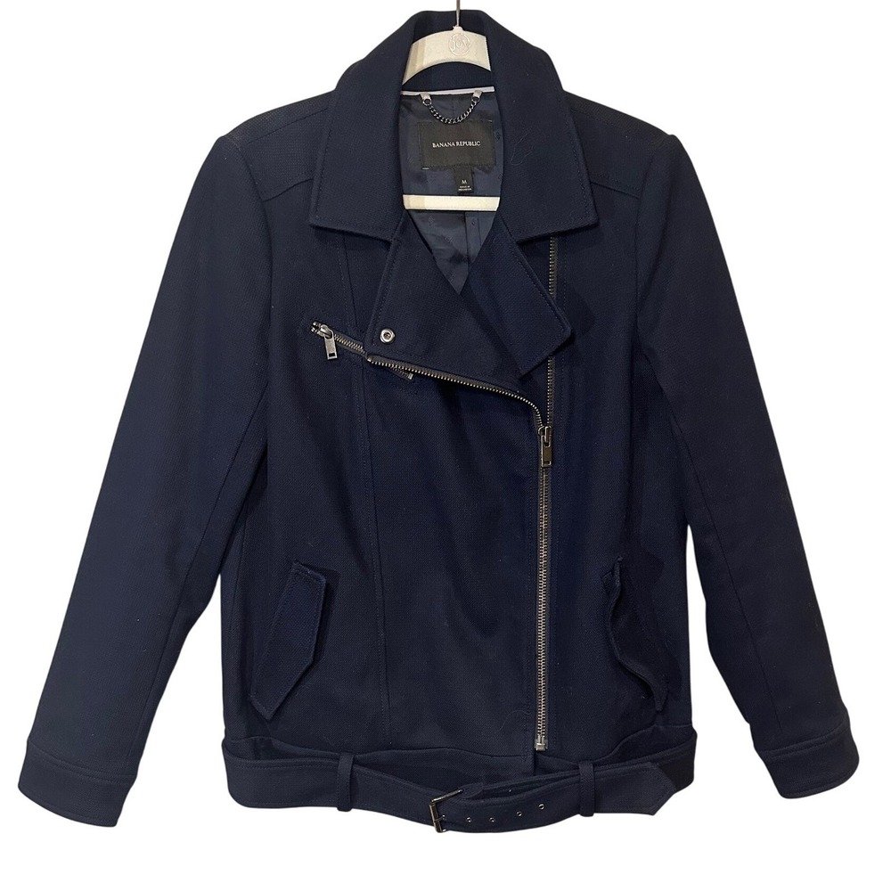 Banana Republic Moto Jacket Black‎ Medium Asymmetrical Zip Belted Biker